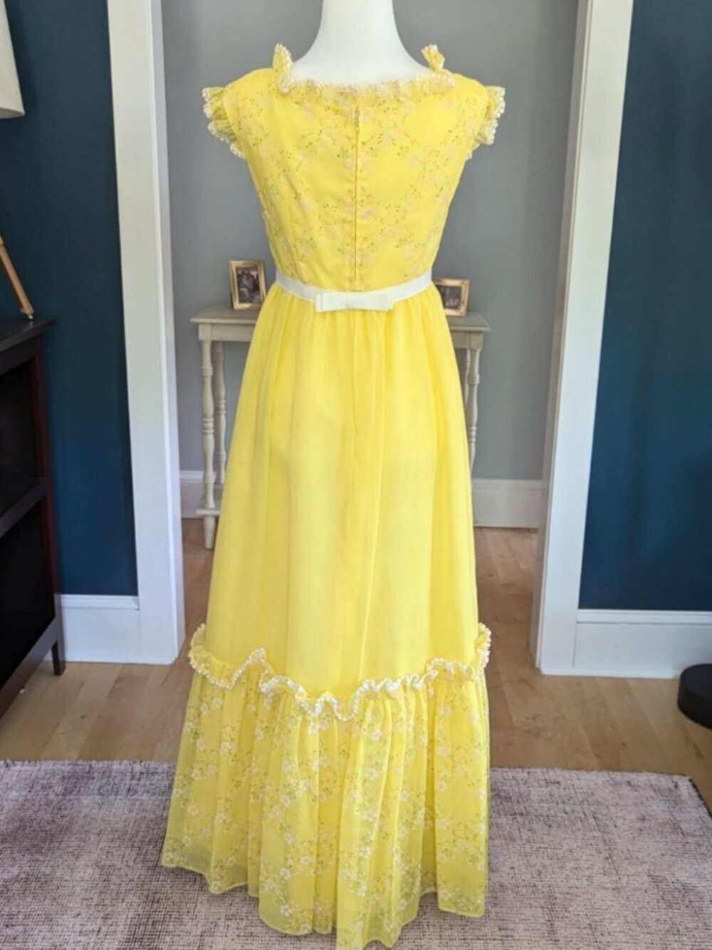 Vintage 70's Lorrie Deb Yellow Prarie Prom Maxi Ruffle Dress XS USA Union Made - Picture 6 of 17